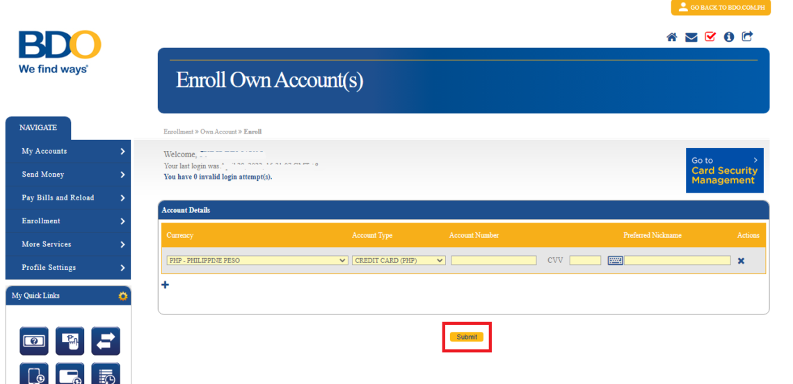 How to add Credit Card (Any New Card) to your Existing BDO online